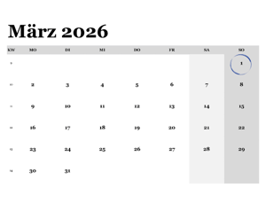 Kalender für Dankeseite - März Kalender für Dankeseite - März